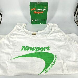 Vint Newport Shirt Mens Large White Tank Top Screen Stars USA Tobacco Promo 80s